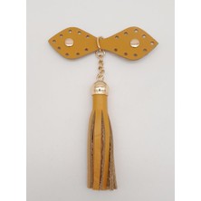 Angel Çanta Aksesuar  Deri Hardal Cluch Püskül Light Gold Metalli