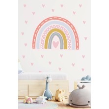 Neşeli Günlerim Desenli Gökkuşağı ve 120 Kalp Duvar Sticker 50X100CM