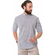 CH198 Hakim Yaka Yazlık Gri Keten Gömlek