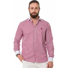 CH192 Beyaz Yaka Manşet Kırmızı Çizgili Gömlek