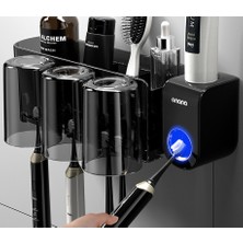 Dmxtop Banyo İçin Duvara Monte Diş Macunu Dispenserli Diş Fırçası Tutacağı - Siyah (Yurt Dışından)