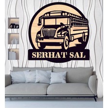 Okul Servisi Otobüstemalı Ahşap Duvar Tablo