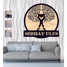 Kişiye Özel Ağaç Aşk Yoga Temalı Ahşap Duvar Tablo