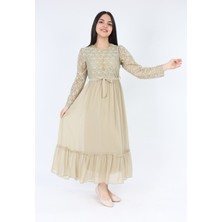 Asortix Kız Çocuk Tül Kumaş Kupür Işlemeli Kolyeli Astarlı Gece Mezuniyet Düğün Abiye Elbise