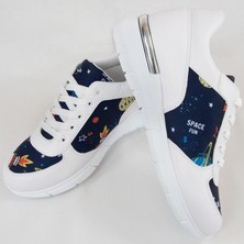 Gezegen Desenli Bağcıklı Ortopedik Spor Ayakkabı