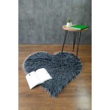 Bonny Home Kürk Halı Kalp Antrasit  150 x 150  Puf Peluş Post Tüylü Dekoratif Puffy Kaymaz Yumuşak Shaggy Yolluk