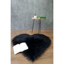 Bonny Home Kürk Halı Kalp Siyah  150 x 150  Puf Peluş Post Tüylü Dekoratif Puffy Kaymaz Yumuşak Shaggy Yolluk