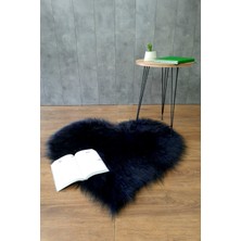 Bonny Home Kürk Halı Kalp Lacivert  150 x 150  Puf Peluş Post Tüylü Dekoratif Puffy Kaymaz Yumuşak Shaggy Yolluk