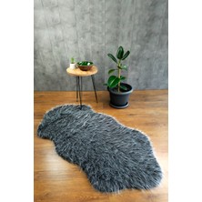 Bonny Home Kürk Halı Long Antrasit 75X 150 Puf Peluş Post Tüylü Dekoratif Puffy Kaymaz Yumuşak Shaggy Yolluk
