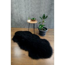 Bonny Home Kürk Halı Long Siyah 75X200 Puf Peluş Post Tüylü Dekoratif Puffy Kaymaz Yumuşak Shaggy Yolluk