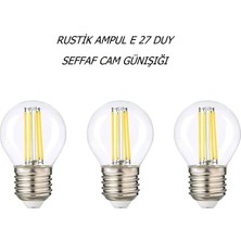 G45 4 Watt Şeffaf Cam Günışığı Işık Led Dekoratif Rustik Ampul E27 Duy-3 Adet3 Lü Paket)