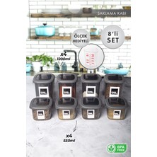 Aes Home Kırılmaz Kare Erzak Saklama Kabı Füme 1,20 Lt x 4 Adet- 0,55 Lt x 4 Adet 8' Li Set (Ölçek ve Etiket Hediyeli)