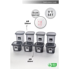 Aes Home Kırılmaz Kare Erzak Saklama Kabı Füme 1,20 Lt x 4 Adet- 0,55 Lt x 4 Adet 8' Li Set (Ölçek ve Etiket Hediyeli)