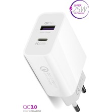 Powerway  HW25 Pd 25W+USB Qc 3.0 Çift Girişli Hızlı Şarj Başlığı(Orjinal 3 Amper Garantili)