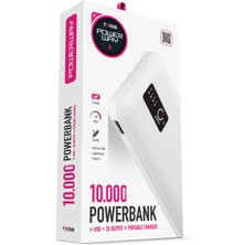 Powerway  10.000 Mah Kablolu Dijital Göstergeli Gerçek 10.000 Mah Garantili İnce Tasarım TX108 Beyaz Powerbank