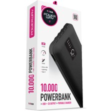 Powerway  10.000 Mah Kablolu Dijital Göstergeli Gerçek 10.000 Mah Garantili İnce Tasarım TX108 Siyah Powerbank