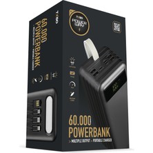60.000 Mah Kablolu Dijital Göstergeli Gerçek 60.000 Mah Garantili Işıklı Kamp TX60 Siyah Powerbank