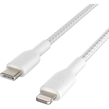 Belkin Örgülü Usb-C - Yıldırım Kablosu (Hızlı Şarj Kablosu) Hızlı Şarj Mfi Sertifikalı Usb-C Kablosu 2m, Beyaz