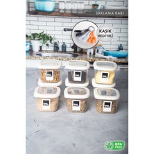 Aes Home Kırılmaz Kare Erzak Saklama Kabı Beyaz  0,55 Lt x 9 Adet 9'lu Set (6'lı Kaşık Seti ve Etiket Hediyeli)