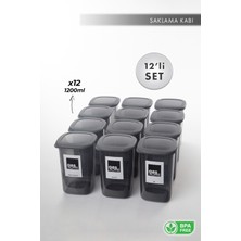 Aes Home Kırılmaz Kare Erzak Saklama Kabı Füme  1.20 Lt x 12 Adet 12' Li Set (Ölçek ve Etiket Hediyeli)