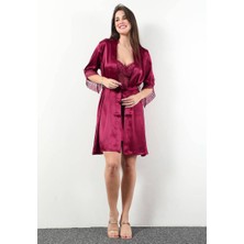 Pierre Cardin Pierre Cardin Kadın Saten Dantelli Gecelik Sabahlık Takım