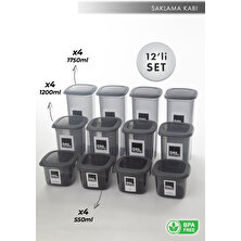 Aes Home Kırılmaz Kare Erzak Saklama Kabı Füme 1.75 Lt x 4 Adet 1.20 Lt x 4 Adet  0.55 Lt x 4 Adet 12'li Set (Ölçek ve Etiket Hediyeli)