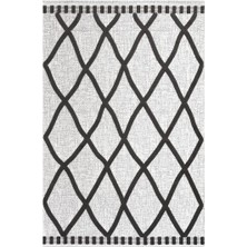 Ipek Mekik Halı Almond Antrasit Gri Zigzag Çizgili Kilim