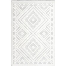 İpek Mekik Halı Almond Ekru Gri Retro Desen Kilim