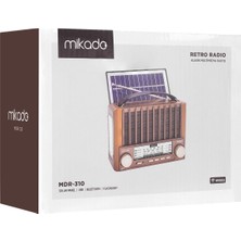 Mikado MDR-310 Ahşap Güneş Enerjili Usb-Sd- Fm/am/sw 3 Band Klasik Radyo+Işıldak Bluetooth Hoparlör