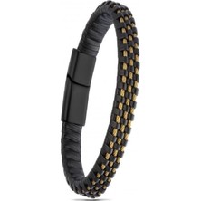 Hg.Aksesuar Erkek Deri ve Çelik Bilekllik