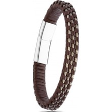 Hg.Aksesuar Erkek Deri ve Çelik Bilekllik