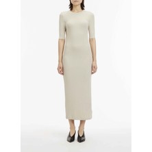 Calvin Klein Bisiklet Yaka Bej Midi Kadın Elbise K20K205277ACN