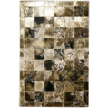 Dericibey Kahverengi & Siyah Gold Varaklı Dana Derisi Patchwork Halı 80 x 150 cm