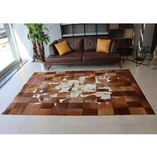 Dericibey Kahverengi Doğal Dana Derisi Patchwork Halı 80 x 150 cm