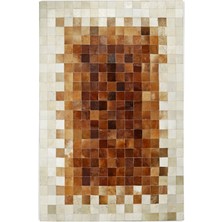 Dericibey Krem & Kahverengi Doğal Dana Derisi Patchwork Halı 80 x 150 cm