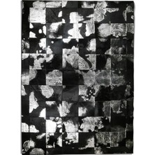 Dericibey Gri & Siyah Varaklı Dana Derisi Patchwork Halı 80 x 150 cm
