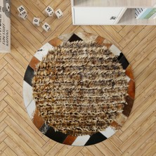 Dericibey Dana Derisi Bordürlü Yuvarlak Kürk Halı 90 x 90 cm