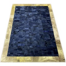 Dericibey Gold Varaklı Lacivert Patchwork Doğal Deri Halı 80 x 150 cm