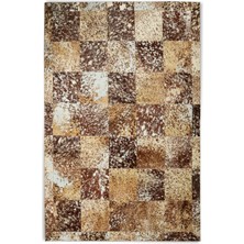 Dericibey Kahverengi Benekli Doğal Dana Derisi Patchwork Halı 80 x 150 cm