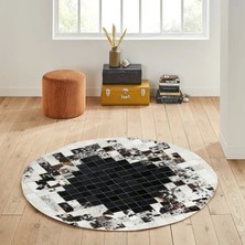 Dericibey Siyah Beyaz Desenli Patchwork Dana Derisi 90 x 90 cm