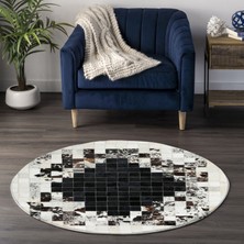 Dericibey Siyah Beyaz Desenli Patchwork Dana Derisi 90 x 90 cm