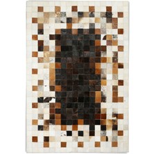 Dericibey Siyah & Beyaz Doğal Dana Derisi Patchwork Halı 80 x 150 cm