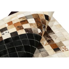 Dericibey Siyah & Beyaz Doğal Dana Derisi Patchwork Halı 80 x 150 cm