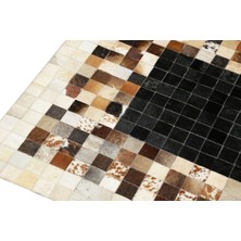 Dericibey Siyah & Beyaz Doğal Dana Derisi Patchwork Halı 80 x 150 cm