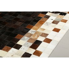 Dericibey Siyah & Beyaz Doğal Dana Derisi Patchwork Halı 80 x 150 cm