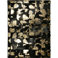Dericibey Siyah & Gold Varaklı Dana Derisi Patchwork Halı 80 x 150 cm