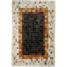 Dericibey Krem & Siyah Doğal Dana Derisi Patchwork Halı 80 x 150 cm