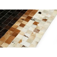 Dericibey Krem & Siyah Doğal Dana Derisi Patchwork Halı 80 x 150 cm