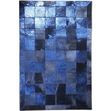 Dericibey Mavi Varaklı Doğal Dana Derisi Patchwork Halı 140 x 200 cm