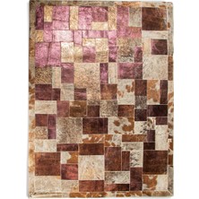 Dericibey Mor Varaklı Bronz Dana Derisi Patchwork Halı 80 x 150 cm